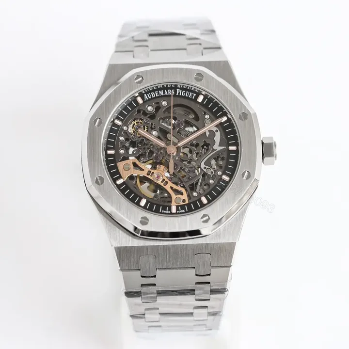 View 1 of JF Factory Audemars Piguet Royal Oak Offshore 15407ST.OO.1220ST.01 Men’s Mechanical Watch – Silver with Rose Gold Accents, Skeleton Dial, 41mm