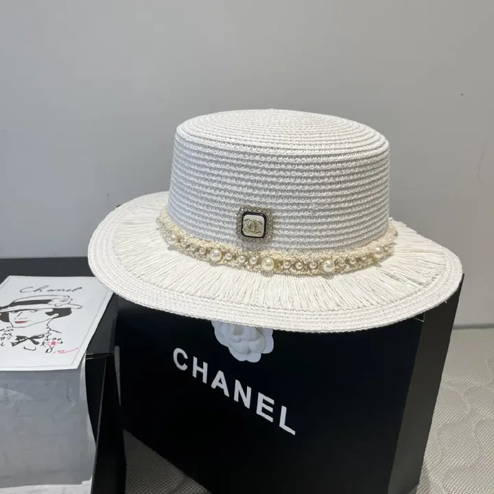 View 1 of Pearl-Trim Straw Hat: Luxe Chic, Effortless Style, Wide Brim