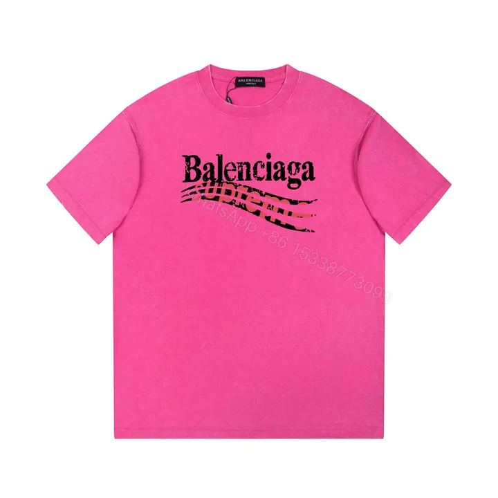 View 1 of Balenciaga 高仿 男款復古水洗聯名字母設計短袖T恤 潮流寬鬆版型