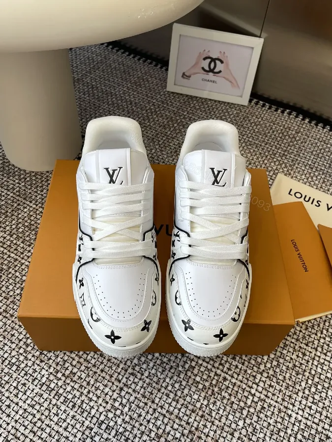 View 1 of Pattern-Statement White Leather High-Tops with LV Detailing