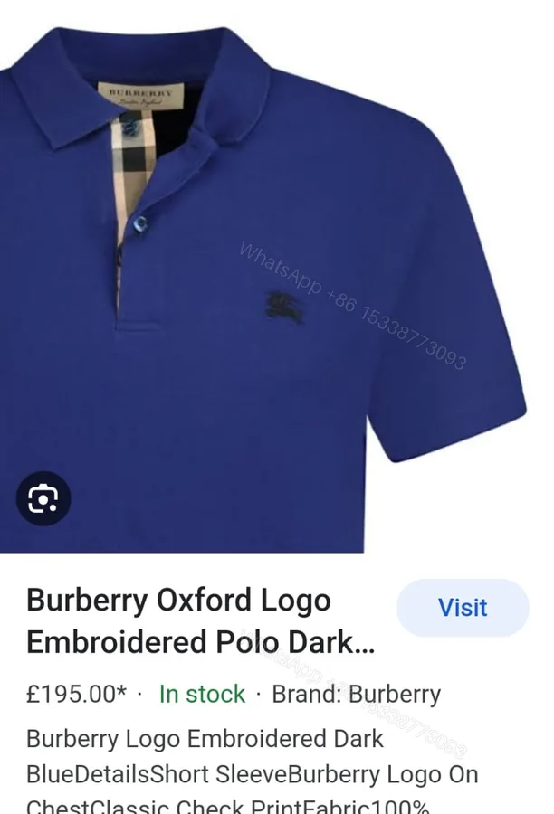 View 1 of Burberry Premium Cotton Lycra Polo T-Shirt Blue First Copy | AAA+ Replica