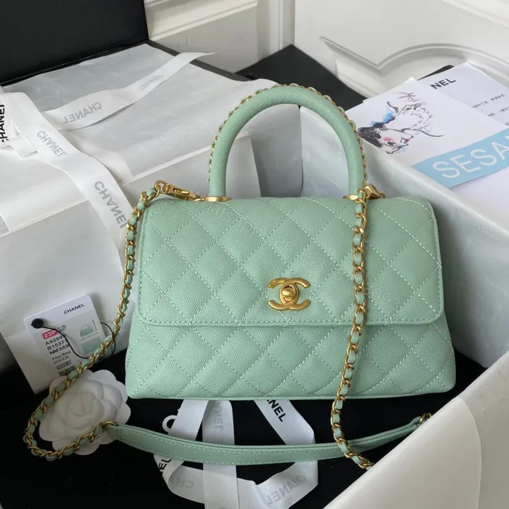 View 1 of Chanel Coco Pastel Blue Handbags With Lock Gold 24cm
