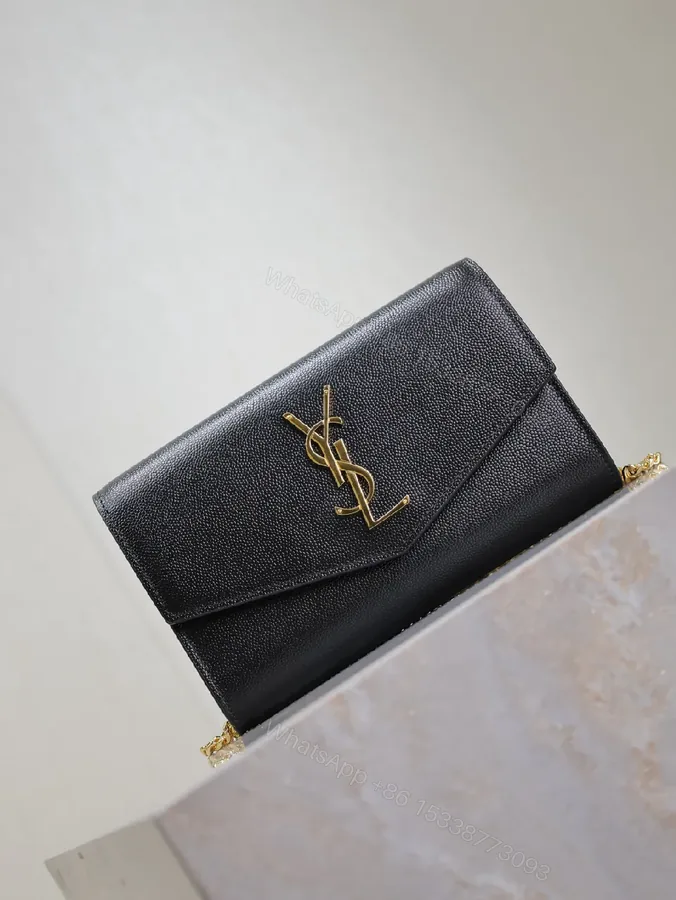 View 1 of Chic Black Leather Wallet Clutch with Gold Hardware