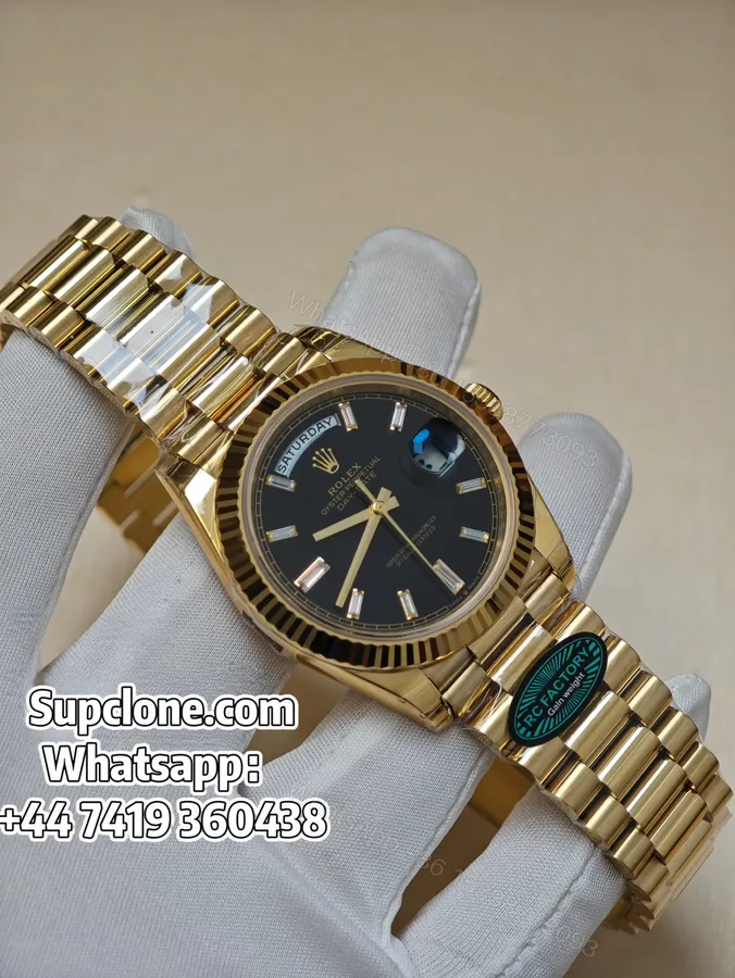 View 1 of Rolex Day-Date 40mm Yellow Gold Black Diamond Dial – Super Clone 1:1 Cal. 3255