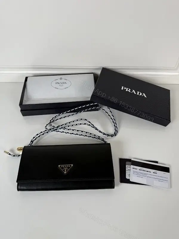 View 1 of Chic Black Leather Chain Wallet — Compact Luxury Clutch