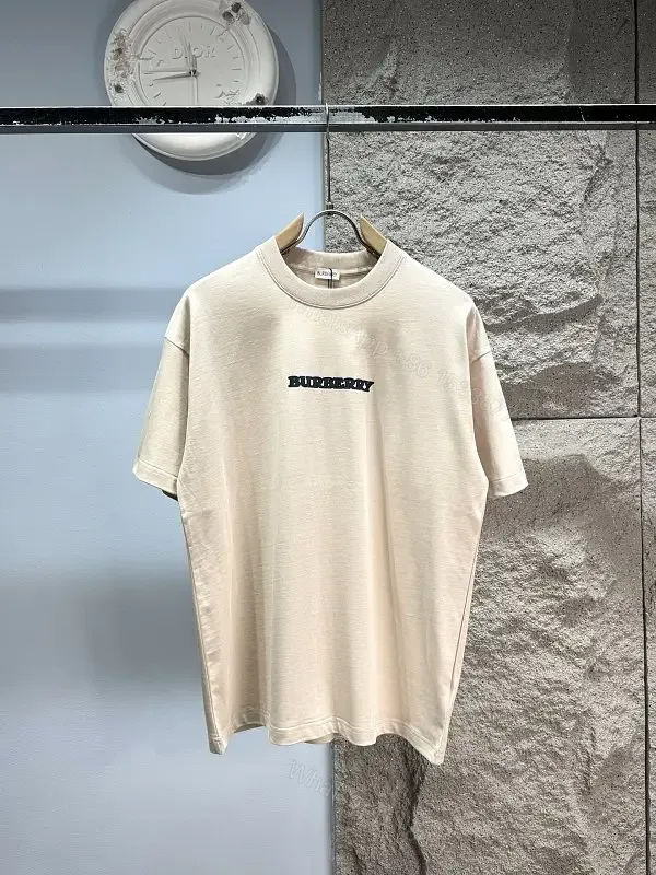 View 1 of Light Beige Off-White Loose Tee with Chest Logo, Short Sleeves