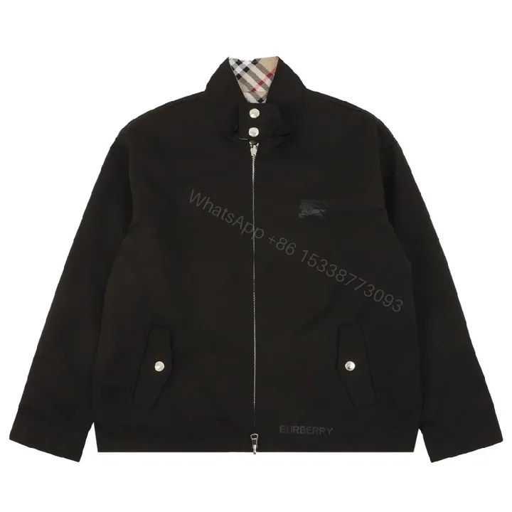 View 1 of Dark Black Field Jacket: Smooth Contemporary Luxury Exterior + Check Interior