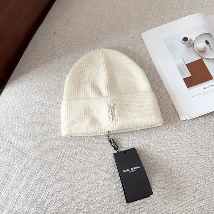 View 1 of Minimalist Knit Beanie â€” Ivory, Premium Knit Blend, Crest Logo, Everyday Luxury