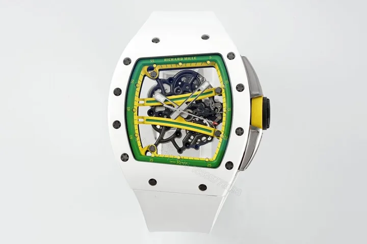 View 1 of RM61-01 APSF White Ceramic/RU Skeleton Dial on White Rubber Strap RMUL2 Super Clone