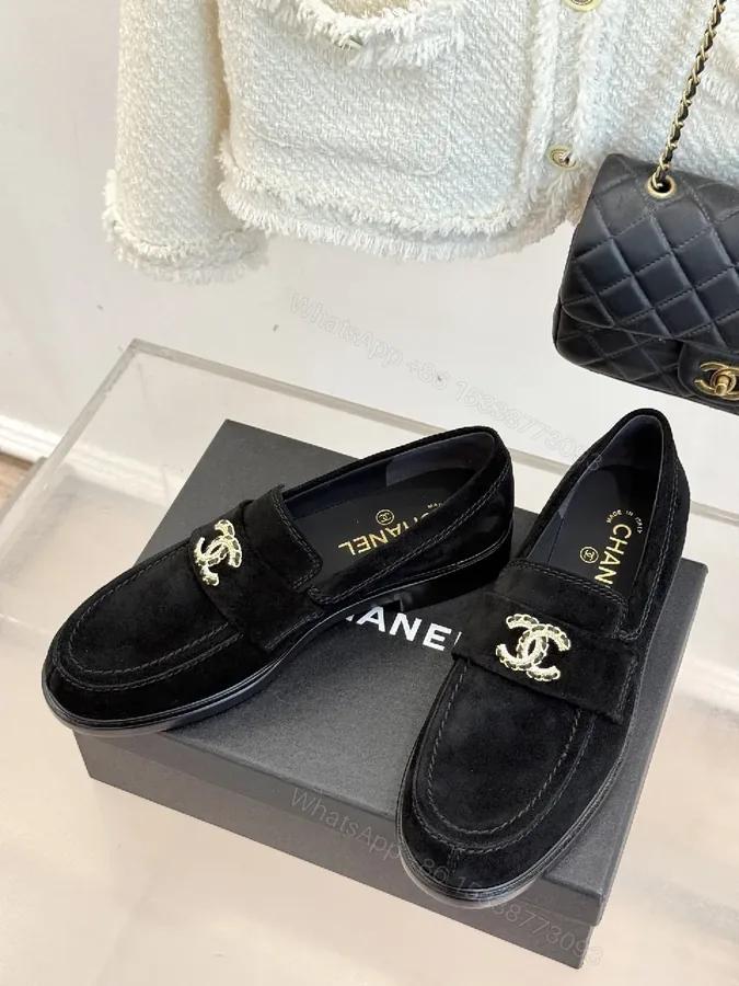 View 1 of Lux Suede Loafers with Gold Emblem – Subtle Luxury