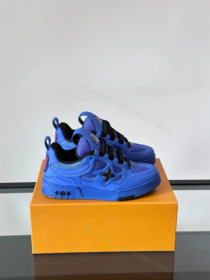 View 1 of LV Men Blue Mesh And Leather Sneakers