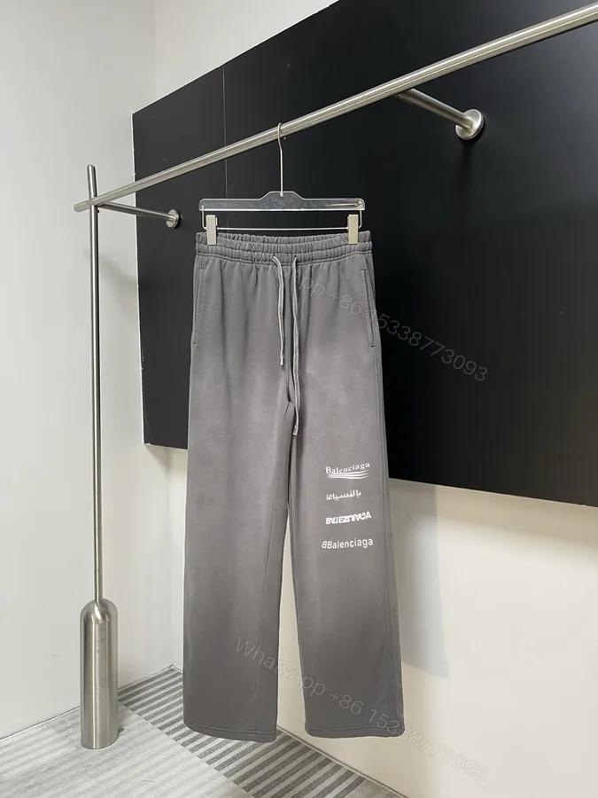 View 1 of Balenciaga 高仿運動長褲男款 灰色多語標語印花寬鬆款