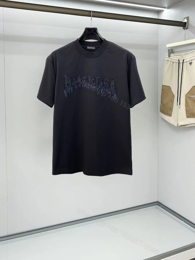 View 1 of Balenciaga 一比一 男款短袖T恤 滴墨字母印花 潮流街頭風