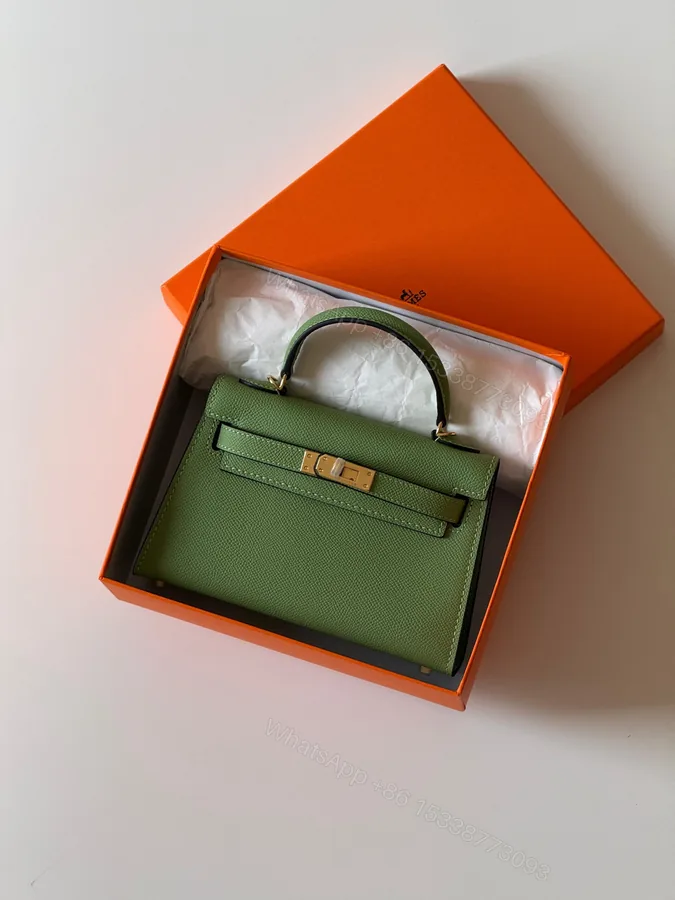 View 1 of Hermès Mini Kelly 19 Sellier bag in Vert Criquet Epsom Leather