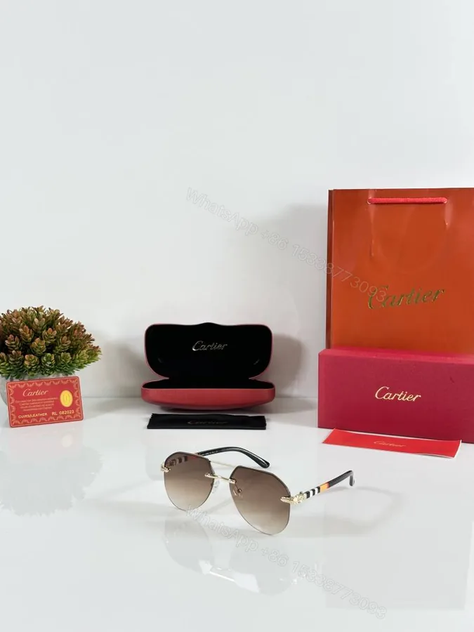 View 1 of First Copy Cartier 7217 Gold Brown Sunglasses