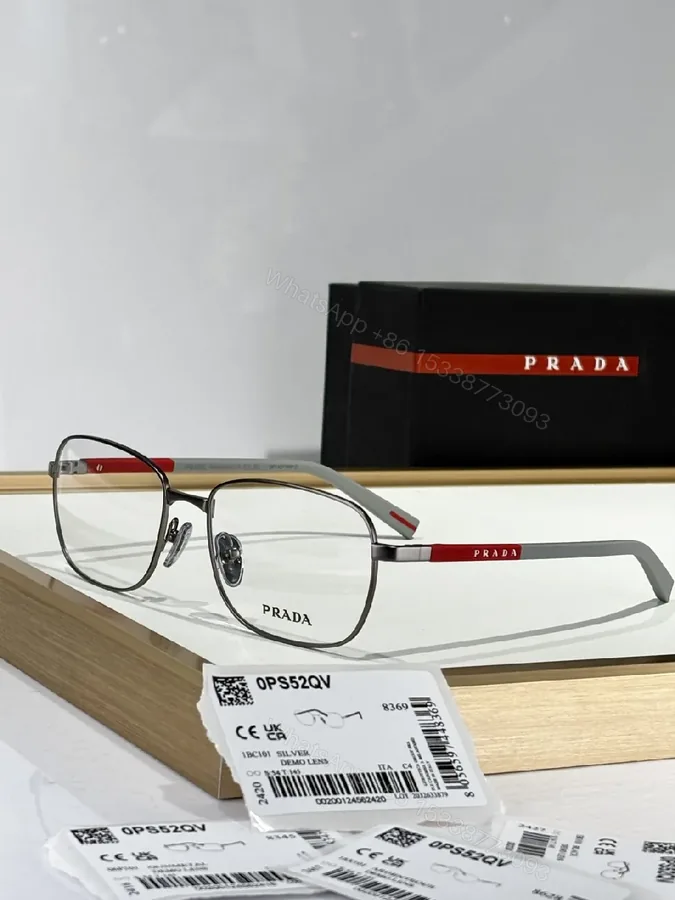 View 1 of Silver Metal Minimalist Precision Eyewear with Red Accents, Luxury Glasses
