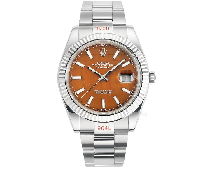 View 1 of JB Factory Clean Factory – Rolex Datejust 41 Custom Tiger Eye Dial (Note: The color “Tiger Eye” is used to describe the unique orange-brown hue of the dial, which is characteristic of tiger eye stone.)