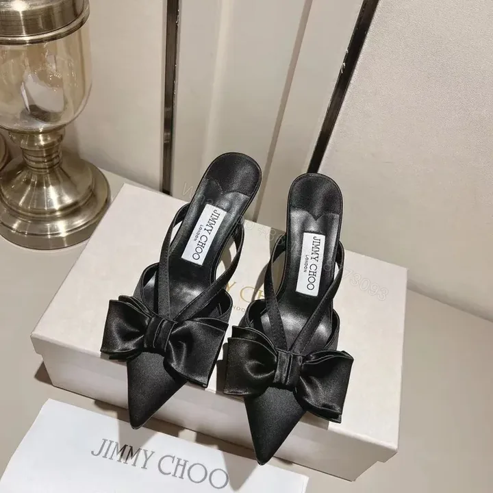 View 1 of Chic Satin Bow Mules: Luxury Open-Back Slingshot Heel