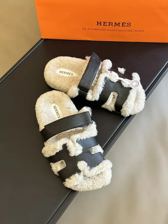 View 1 of Charcoal Leather Shearling Slides - Luxe Everyday Comfort