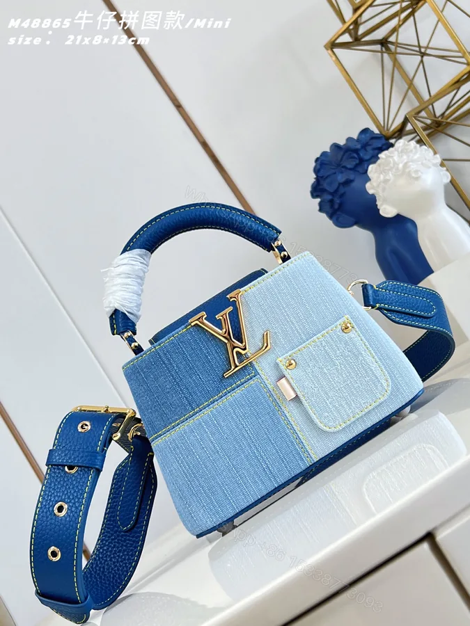 View 1 of LV 高仿 Capucines Mini 牛仔拼接手提包 斜背女包