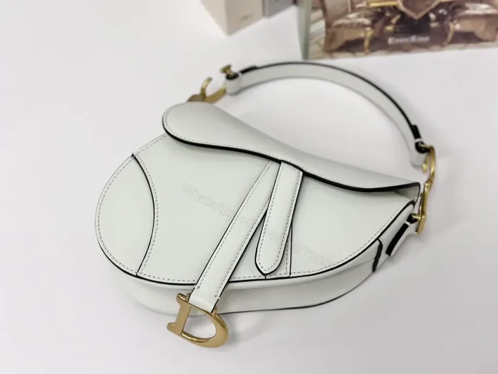 View 1 of Compact Dior-Inspired White Saddle Bag: Luxe Crossbody