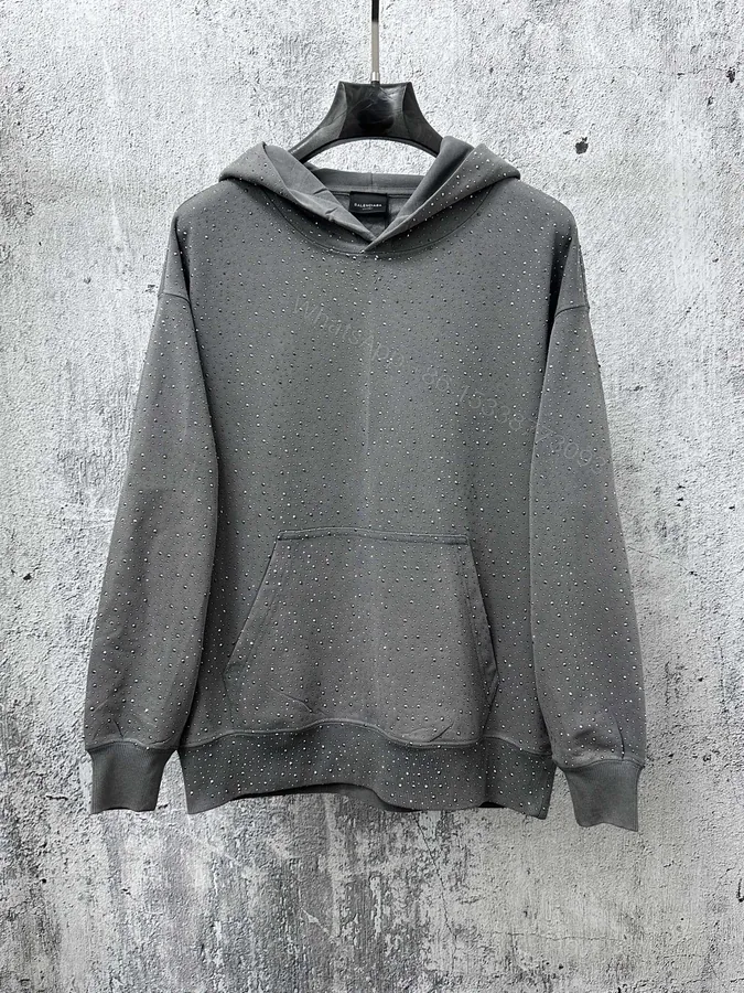 View 1 of Balenciaga高仿男士連帽衛衣灰色款 滿版水鑽設計質感升級
