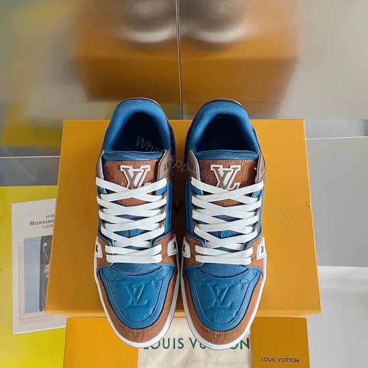 View 1 of Blue Suede & Caramel Leather LV-Style High-Tops: All-Day Comfort