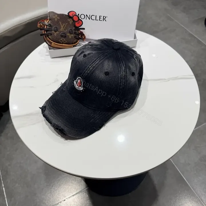 View 1 of Black Cotton Twill Cap — Subtle Luxury, Distressed Edge Cap
