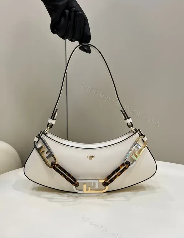 View 1 of Chic White Leather Handbag: Minimalist Fendi Hardware Elegance