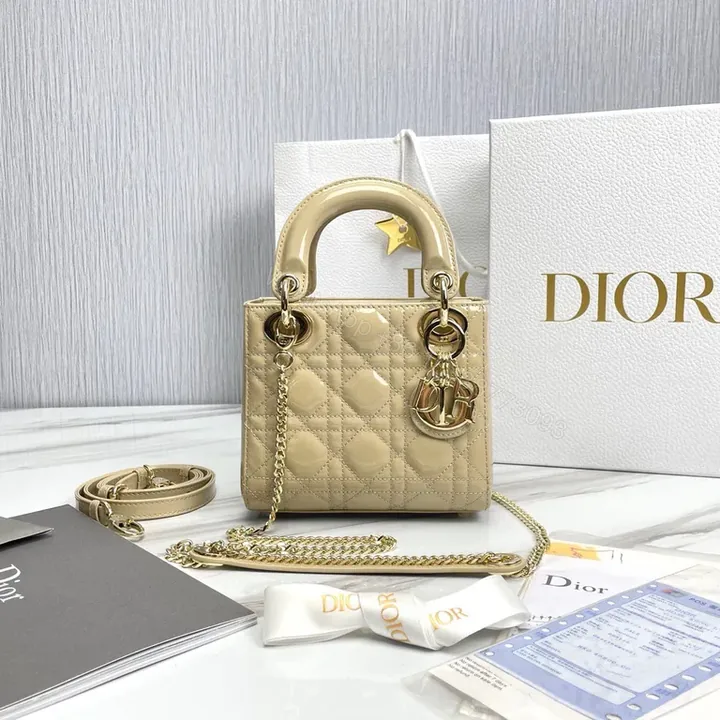 View 1 of Chic Gold-Diamond Quilt Mini Bag - Dior-Inspired Luxury