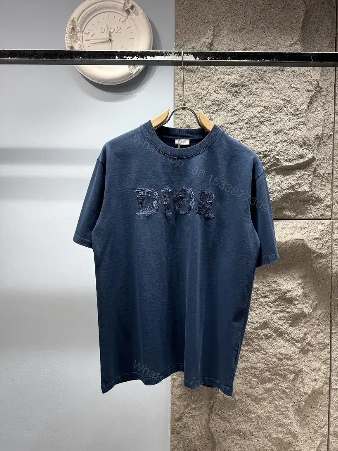 View 1 of Blue Embroidered Cotton Tee — Premium Casual Comfort