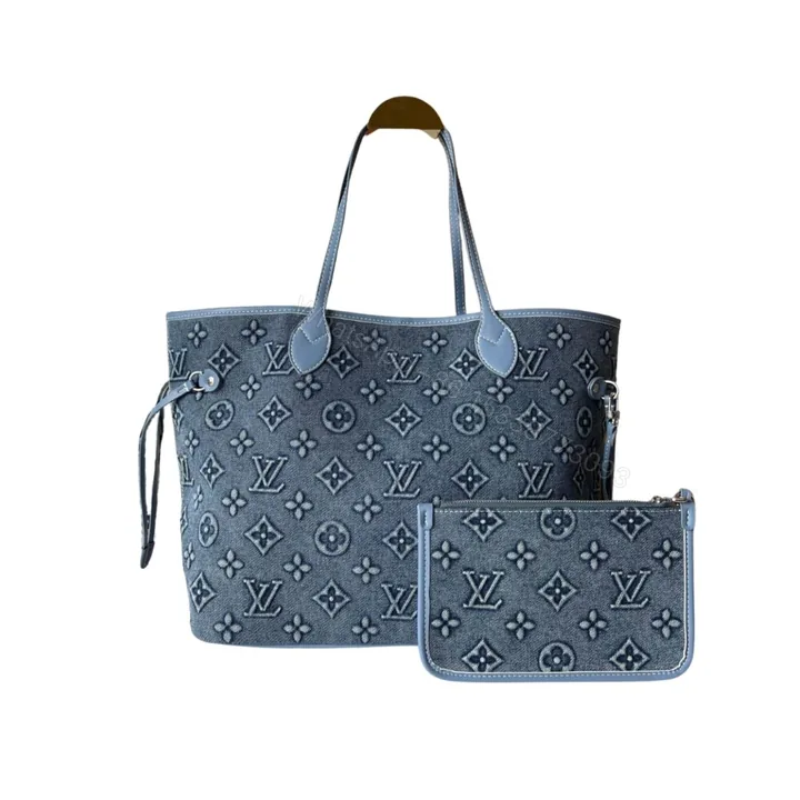 View 1 of Louis Vuitton Neverfull MM Bag Monogram Denim Blue 32Cm