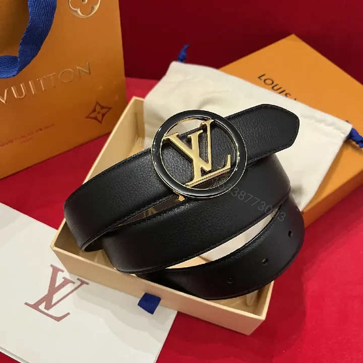 View 1 of Bold Leather Belt with Gold Logo Buckle - Premium Style Belt