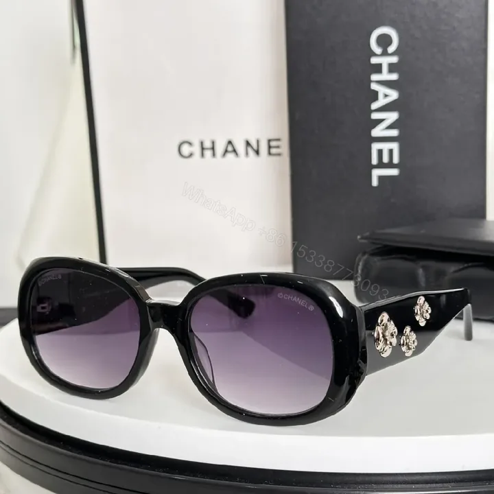 View 1 of Black Oval Sunglasses with Bloom Embellished Arms - Luxe, Gradient Lenses