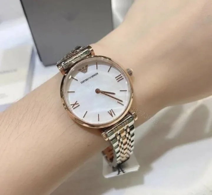View 1 of First Copy Emporio Armani Rose Gold White Dial Roman Marker Women’s Analog Watch