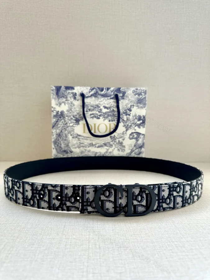 View 1 of Dior 高仿 男款 CD Oblique老花帆布皮帶 黑色扣 精品潮流款