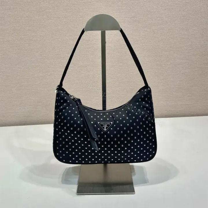 View 1 of 高仿Prada*RE-Nylon系列1BC515鉚釘單肩包黑色Mini免檢版