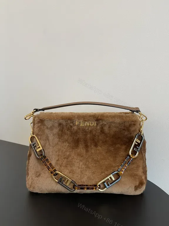 View 1 of Luxurious Fendi Fur Bag: Gold-Logo, Soft Texture, chic silhouette