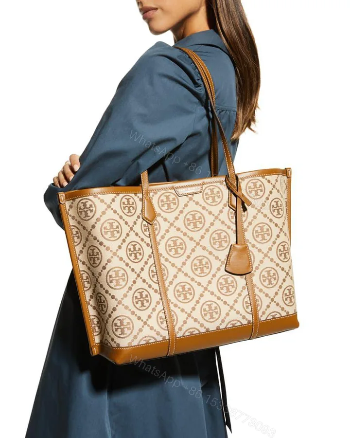 View 1 of Tory Burch Perry T Monogram Triple Compartment Tote First Copy | AAA+ Replica