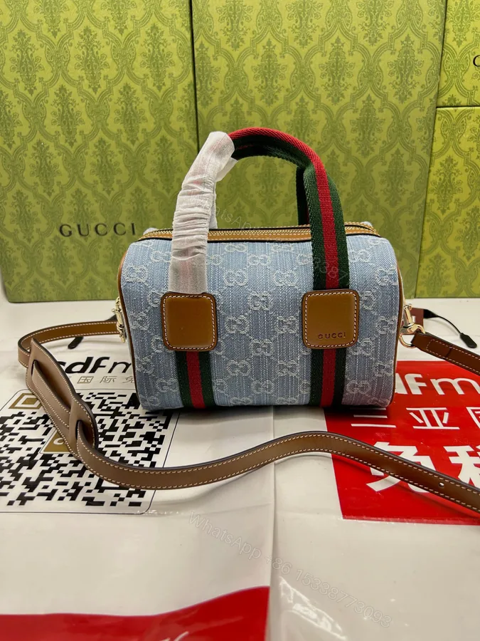 View 1 of Gucci高仿牛仔藍迷你手提包GG織帶復古斜背兩用