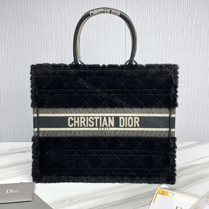 View 1 of Statement Black BouclÃ© Fur Tote with Dior Band Bag