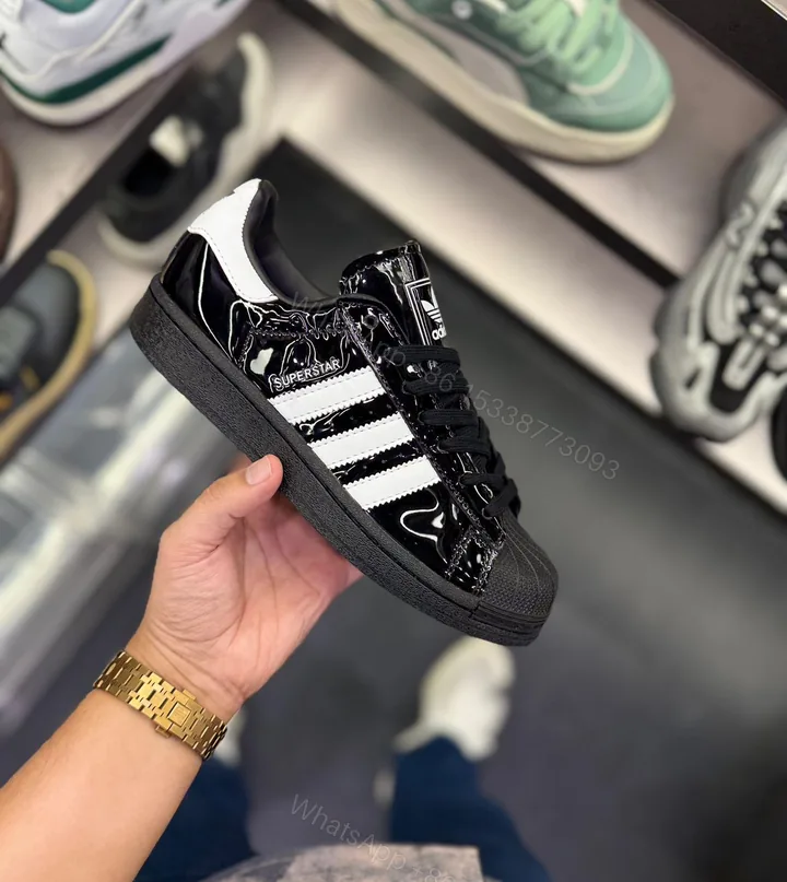 View 1 of First Copy Adidas Originals Superstar Atmos Black Patent Sneakers for Men