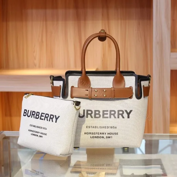 View 1 of FIRST COPY BURBERRRY HORSEFERRY CANVAS BELTED TOTE BAG