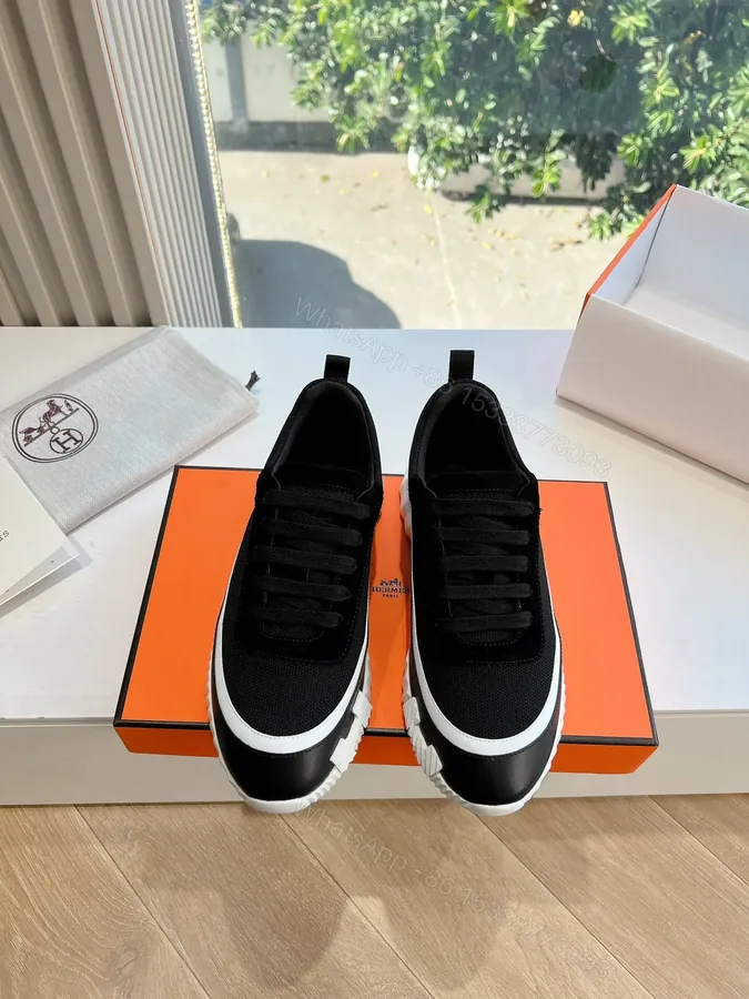 View 1 of Hermes Women Black Mesh And Leather Sneakers