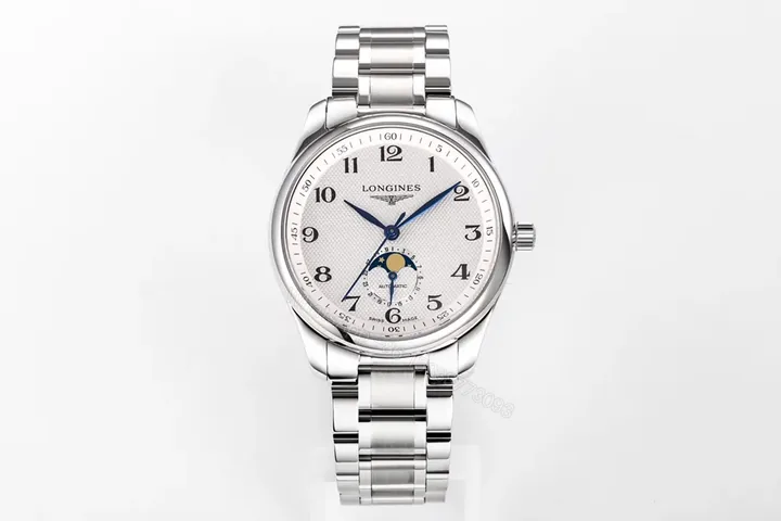 View 1 of Longines Master Collection Moon Phase 40mm Watch Silver Dial Stainless Steel Bracelet