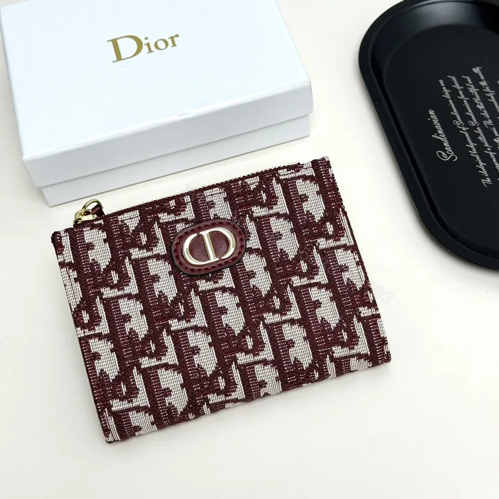 View 1 of Dior高仿拉鍊卡夾 酒紅帆布設計 女士高辨識度精品小包