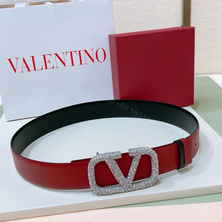View 1 of Bold Valentino Red Belt with Crystal Double-V Buckle