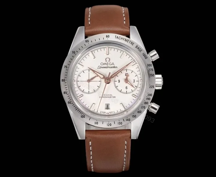 View 1 of Omega Speedmaster 57 White Replica Brown Leather Strap 42MM Premium 331.12.42.51.02.002