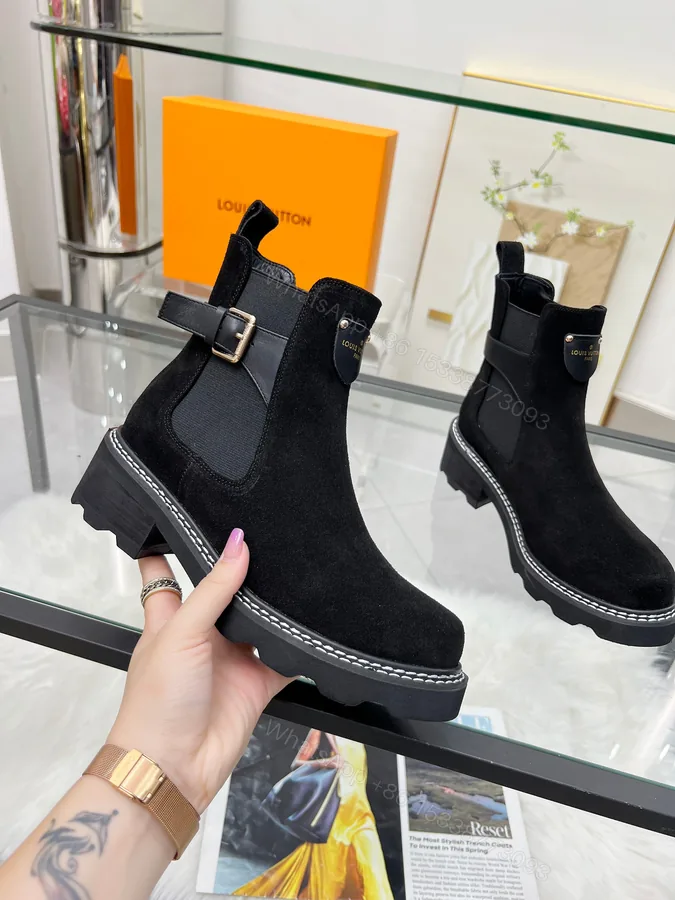 View 1 of LV 原單黑色麂皮切爾西短靴 女士厚底休閒皮靴