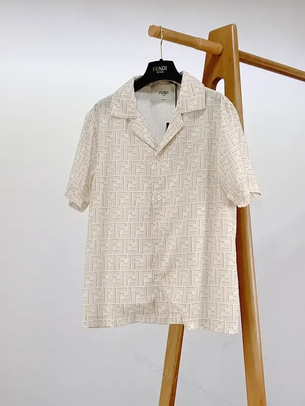 View 1 of Off-White Beige Embossed Geometric Polo Shirt - Short Sleeve, Relaxed Fit